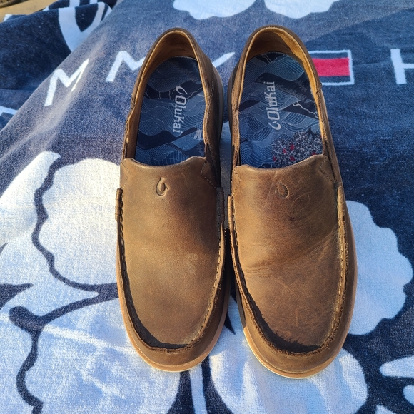 Men's Olukai Kalia brown Leather Slip-OnShoe Collapsible Heel - Picture 7 of 10